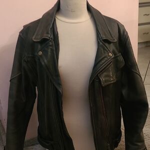 Park V Men's Classic Black Leather Bomber Jacket